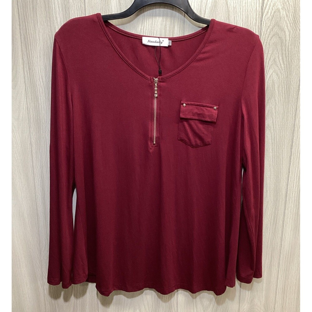 NINEDAILY Women's (Size XXL) Long Sleeve Roll Cuff 1/4 Zip Stretch Shirt‎
